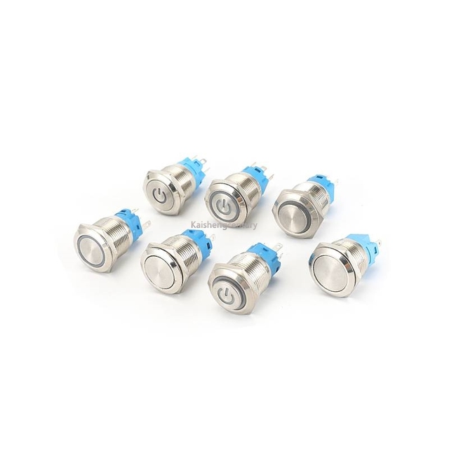 19mm metal button switch with LED light self-locking and self resetting high head flat head waterproof switch power switch