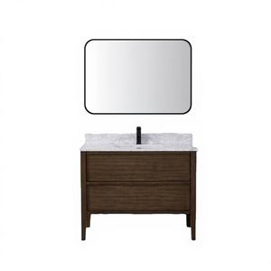 Modern Framed <b>Mirror</b> Bathroom <b>Vanity</b> with Eco-Friendly Design Made in Vietnam Dark Walnut Color Bathroom <b>Vanity</b> - Product Image 1