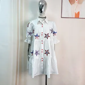 Loveda Independence Day Robe pour femme Mini robe à manches bouffantes avec patch à paillettes étoile