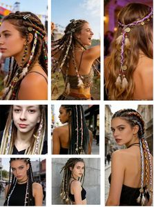 3 Pièces Extensions <span class=keywords><strong>de</strong></span> Dreadlocks à Clipser, Accessoires Capillaires Bohème Hippie, Pendentifs Plumes et Perles, Enrouleurs <span class=keywords><strong>de</strong></span> Dreadlocks Faits Main, Tresses Colorées et Boucles - Product Image 6