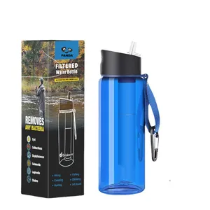 Sırt çantasıyla su filtresi su kişisel arıtma filtre şişesi saman ile karbon filtre içme şişesi kamp yürüyüş için