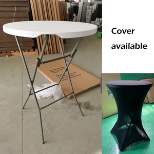 Party events Dia 80 cm hdpe high top white folding plastic round cocktail bar table with cover