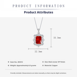Ensemble de bijoux pour femmes, collier et bagues en cuivre rectangulaires 10*14 mm, sertis de zirconiums cubiques rouges. - Product Image 2