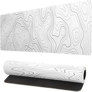 Alfombrilla de ratón para juegos blanca con contorno topográfico MIO, alfombrilla de escritorio grande XL, Base de goma antideslizante, líneas de mapa geográfico para interiores, MIO extendido - Product Image 3