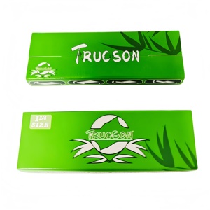 Papiers à rouler TRUCSON verts, format 1 1/4, fibres végétales naturelles, combustion lente, 50 feuilles + 50 filtres par carnet, 24 carnets par boîte - Product Image 3