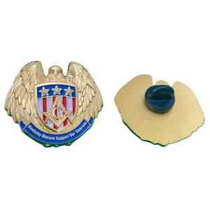 Badge commémoratif moderne personnalisé en alliage de zinc plaqué or, motif Aigle Maçonnique, pour le soutien des Vétérans, des Francs-Maçons du Kentucky, de fabrication usine avec 20 ans d'expérience - Product Image 1