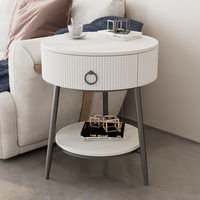 Table basse ronde de style luxe léger avec tiroir en ardoise, table d'appoint de salon, table de chevet avec rangement