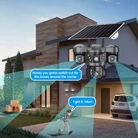 Système de caméra de sécurité V380pro à triple objectif 6MP, alimentation solaire, 4G LTE, audio bidirectionnel, cloud, avec alarme de mouvement PIR, Wifi, 3 écrans, CCTV