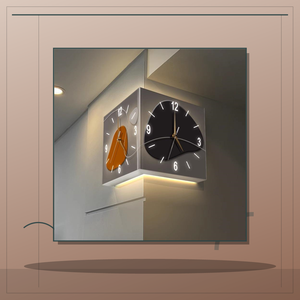 <span class=keywords><strong>Horloge</strong></span> murale d'angle en acrylique, double face, carrée, analogique, design noir et orange, pour salon, couloir, bureau, décoration - Product Image 4