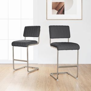 KirKasa 25.5\" Modern Counter Height <strong>Bar</strong> Stools Set White Fabric Upholstered Kitchen Chair Chrome Metal Base Home <strong>Bar</strong> Outdoor - Product Image 1