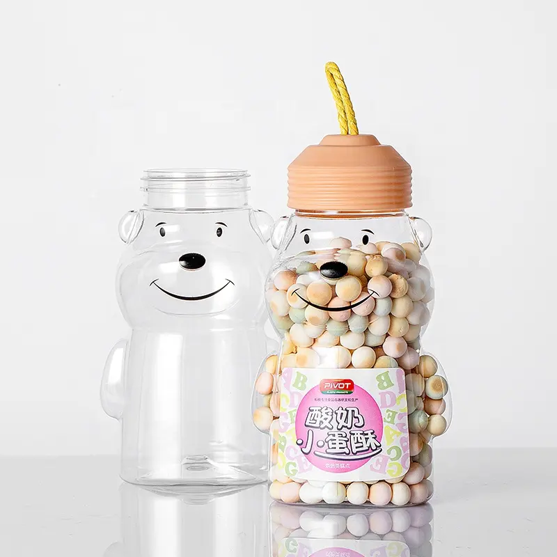 Neues Design Bären form Glas 15oz 450ml gedämpfte Brötchen Gummibärchen Vitamin Plastik gläser für Lebensmittel verpackungen