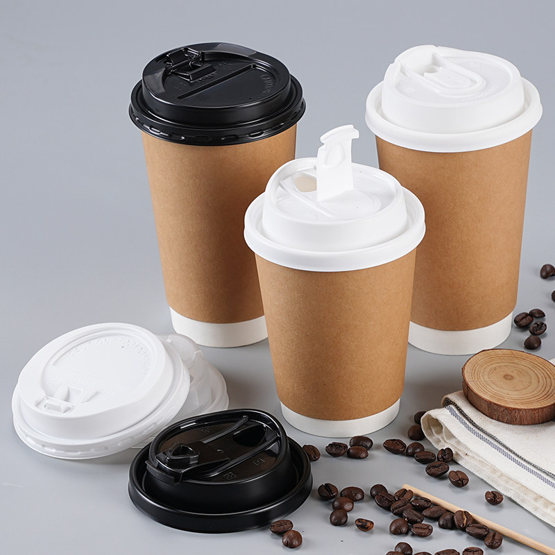 Disposable Double-layer Hollow Heat Insulation Coffee Milk Tea Takeaway Hot Drink Packaging Leak-proof Lid Kraft Paper Cup