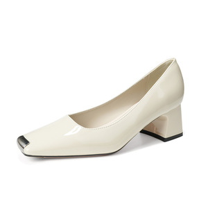 Escarpins à bout carré et talon carré en cuir verni, talon moyen, chaussures de bureau à enfiler, souples et confortables pour femme, toutes saisons - Product Image 4