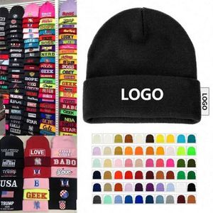 Fashion Wholesale Custom Embroidery Logo Solid Color Acrylic Fiber Warm Winter Beanie with Custom logo Knit <b>Hat</b> Warm Caps - Product Image 4