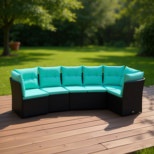 Ensemble de canapés de patio en polyrotin noir moderne, 6 places, meubles d'extérieur avec coussins, design contemporain - Product Image 2