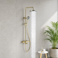 Robinet de douche électrique mural monotrou de luxe moderne en laiton et alliage de zinc finition or brossé chaud/froid céramique pour hôtel