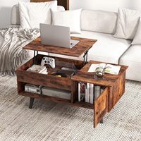 Table basse élévatrice en bois brun rustique COSTWAY avec porte de rangement cachée armoire étagère ouverte Table centrale de Cocktail Rectangle