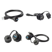 Connecteur USB 3.0 Type A Femelle à Montage sur Panneau avec Câble de 0,2 m, Étanche IP67 pour Extérieur, Alimentation et Données, Norme Industrielle