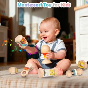 Jouet éducatif en bois gonflable pour bébés, hochet à main pour nouveau-nés garçons et filles de 0 à 6-12 mois - Product Image 2