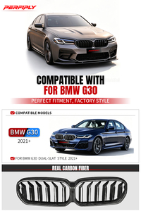 Kit de mise à niveau en fibre de carbone véritable Perfiply pour calandre avant de voiture BMW Série 5 G30 G38 LCI 2021+ (calandre double) - Product Image 2