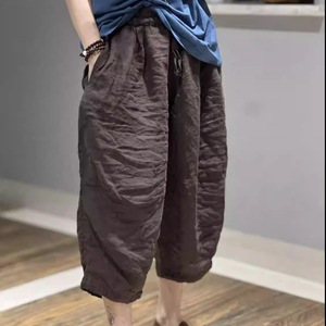 Women's Cotton Linen Capri Harem Pants Loose Casual Breathable Solid Color Ultra Thin Summer Wear - Product Image 1