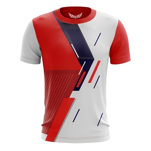 T-shirt à manches courtes pour homme, motif géométrique rouge et blanc, sublimation, coupe classique, séchage rapide, sportif, col rond, tricoté en polyester - Product Image 1