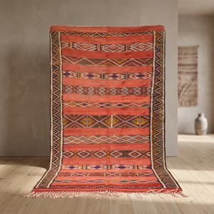 Tapis rectangulaire marocain fait main en laine à imprimé animalier, style bohème, tissage plat avec franges et support en jute pour salon - Product Image 6