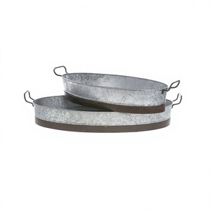 Juego de 2 bandejas galvanizadas para servir alimentos, diseño clásico, forma ovalada, bandeja para servir dátiles y dulces a un precio asequible. - Product Image 1