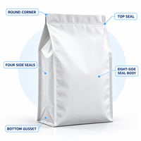 Sachet personnalisé en aluminium à huit soudures latérales avec valve pour poudre de mélange de cuisson, idéal pour la vente au détail et la vente en gros