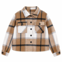 Chaqueta Corta a Cuadros para Mujer, Estilo Shacket, Otoño Invierno, con Botones, Moderna, Casual, Personalizada, OEM, ODM, Venta al Por Mayor