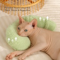 Coussin ergonomique pour animaux de compagnie en forme de croissant, en mousse à mémoire de forme, en taffetas doux, design en U, motif floral, lavable en machine pour