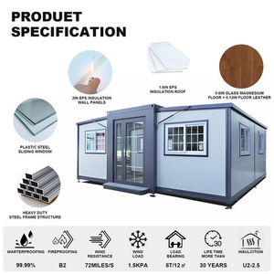 Villa prefabricada expandible, casa contenedor de lujo de 40 pies con 2 dormitorios y espacio abierto, unidad expandible, paredes aisladas - Product Image 5