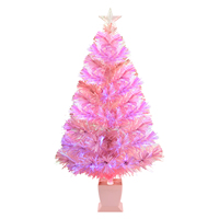Hochwertiger 3ft Rosa Vorbeleuchteter Künstlicher Kiefern-Tischbaum Mini-Weihnachtsbaum mit Stecker Mehrfarbige Stern-Ornamente für Innenräume