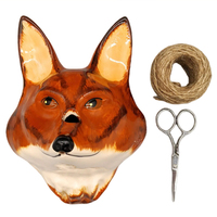 Boîte de rangement pour outils de tête de renard animal mural vintage, support de ficelle en céramique et de ciseaux