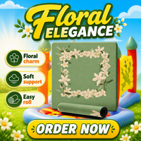 Tapis de jeu de Mahjong de luxe vert sauge avec bordure florale, motif feuille de magnolia et d'olivier, portable, pliable, imperméable, écologique et insonorisant
