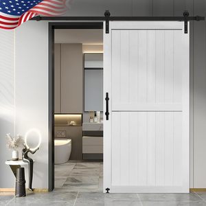 Puerta Corredera Industrial GUJIE con Marco en H, Panel de MDF Sólido, Sistema Completo de Herrajes Deslizantes, Solución de Decoración Rústica para Interiores/Exteriores - Product Image 1