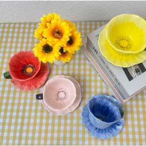 Factory Direct Flower Style Ceramic Coffee Mug and Saucer <b>Set</b> 250ml Capacity Ceramic Handmade Painting <b>Tea</b> <b>Cup</b> - Product Image 4