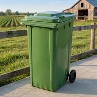 Poubelle à roulettes en plastique de 240 L, corbeille à déchets ouverte avec couvercle, conteneur à ordures mobile pour événements en plein air
