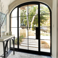 Portes d'entrée arquées en fer forgé à toit rond, portes extérieures doubles en fer avec verre, design moderne, sur mesure