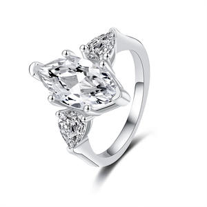 S925 Ayar Gümüş Alyans Rodyum Kaplama Tam Zirkon veya Mozanit Markiz Kesim Elmas Kadın Nişan Yüzüğü Yıldönümü Hediyesi - Product Image 1