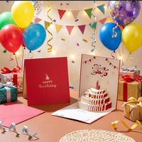 Carte d'anniversaire musicale 3D pop-up avec lumière LED, impression sérigraphique, papier écologique recyclable, design de luxe populaire, pliée, finition brillante