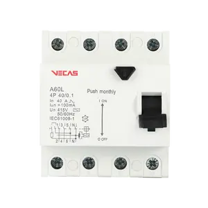 VECAS Mini Residual Current Circuit Breaker RCCB 25amp 40amp 63amp 25A 40A 63A 4P 4 Pole 4pole Leakage Mini Circuit Breakers