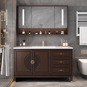 Modern bathroom cabinet smart <b>solid</b> <b>wood</b> floor-standing bathroom washbasin basin cabinet bathroom double basin - Product Image 4