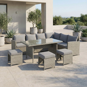 Set Divano da Esterno con Struttura in Acciaio <span class=keywords><strong>e</strong></span> Rattan PE, Mobili da Giardino con Tavolino <span class=keywords><strong>e</strong></span> Sgabelli - Product Image 3