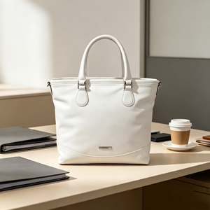 Women White <b>Soft</b> Faux Leather Tote Bag Detachable Shoulder Strap Large Capacity <b>Handbag</b> - Product Image 4