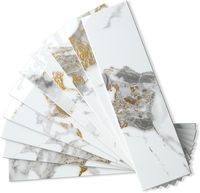 Marbre blanc poli avec effet doré, carrelage mural autocollant imitation pierre pour crédence de cuisine et salle de bain