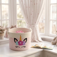 Panier de rangement moderne en corde de coton écologique tissé à la main en licorne blanche rose boucle de bon augure stockage multifonctionnel