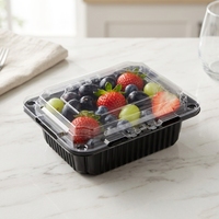 Boîte d'emballage en plastique PET écologique noir et blanc 175x137x70mm avec couvercle transparent pour fruits, pain, pâtisserie, biscuits, sushis, salades, gâteaux