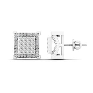 Luxury 1/2 TCW Real Round Diamond <b>Stud</b> <b>Earrings</b> 10K White Gold | Square Cluster Halo Design Womens <b>Fine</b> Jewelry Gift for Women - Product Image 1