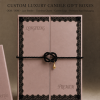 Boîte cadeau artisanale pour bougie, personnalisable en couleur, à double ouverture, avec cordon torsadé en dentelle et breloque dorée, rose poudré, OEM, vente en gros, gaufrée
